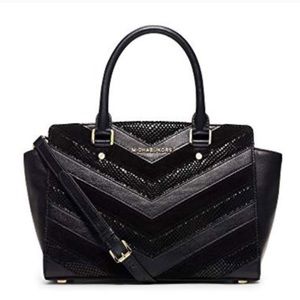 Black chevron medium MK Selma Satchel